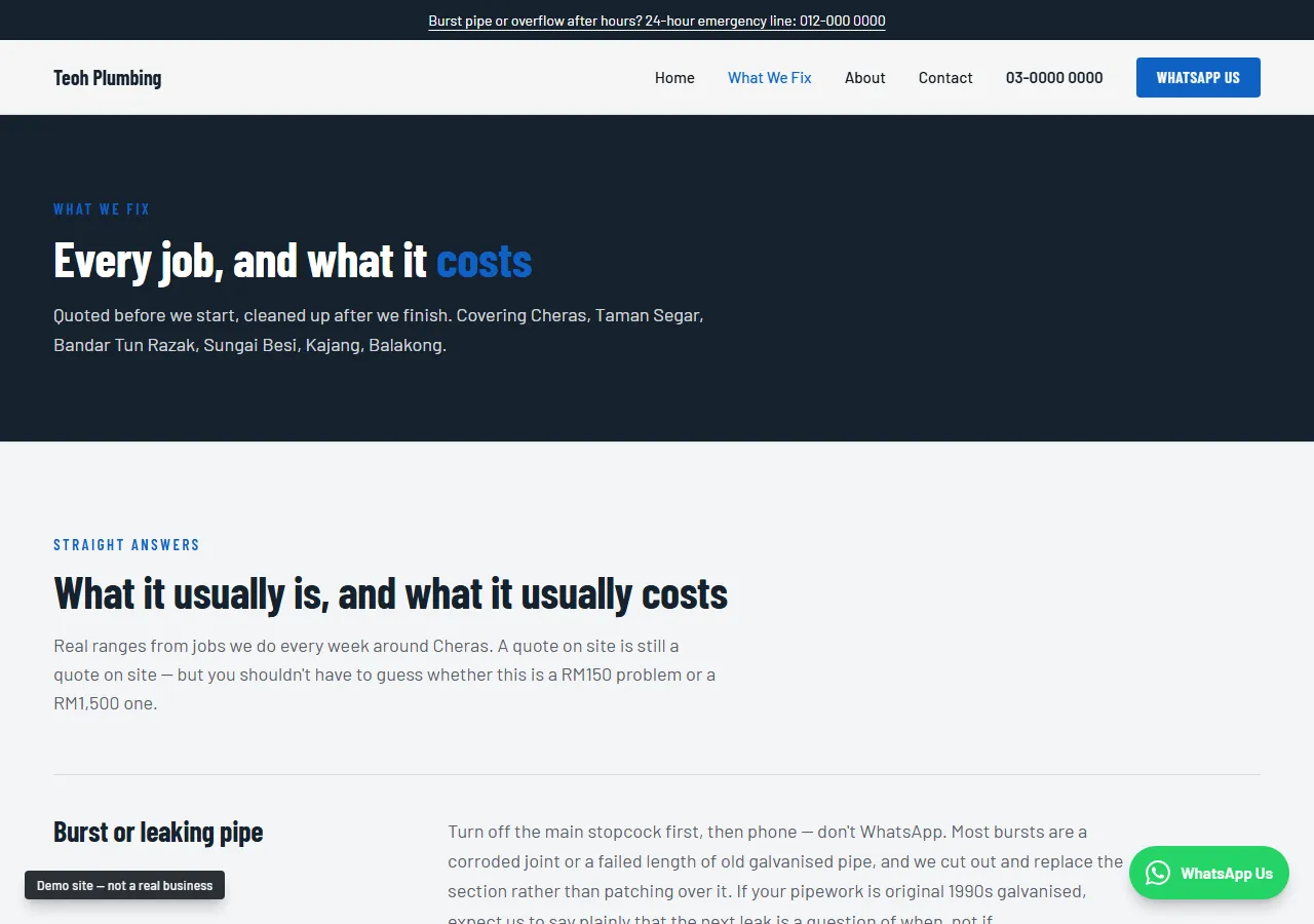 Teoh Plumbing — services page